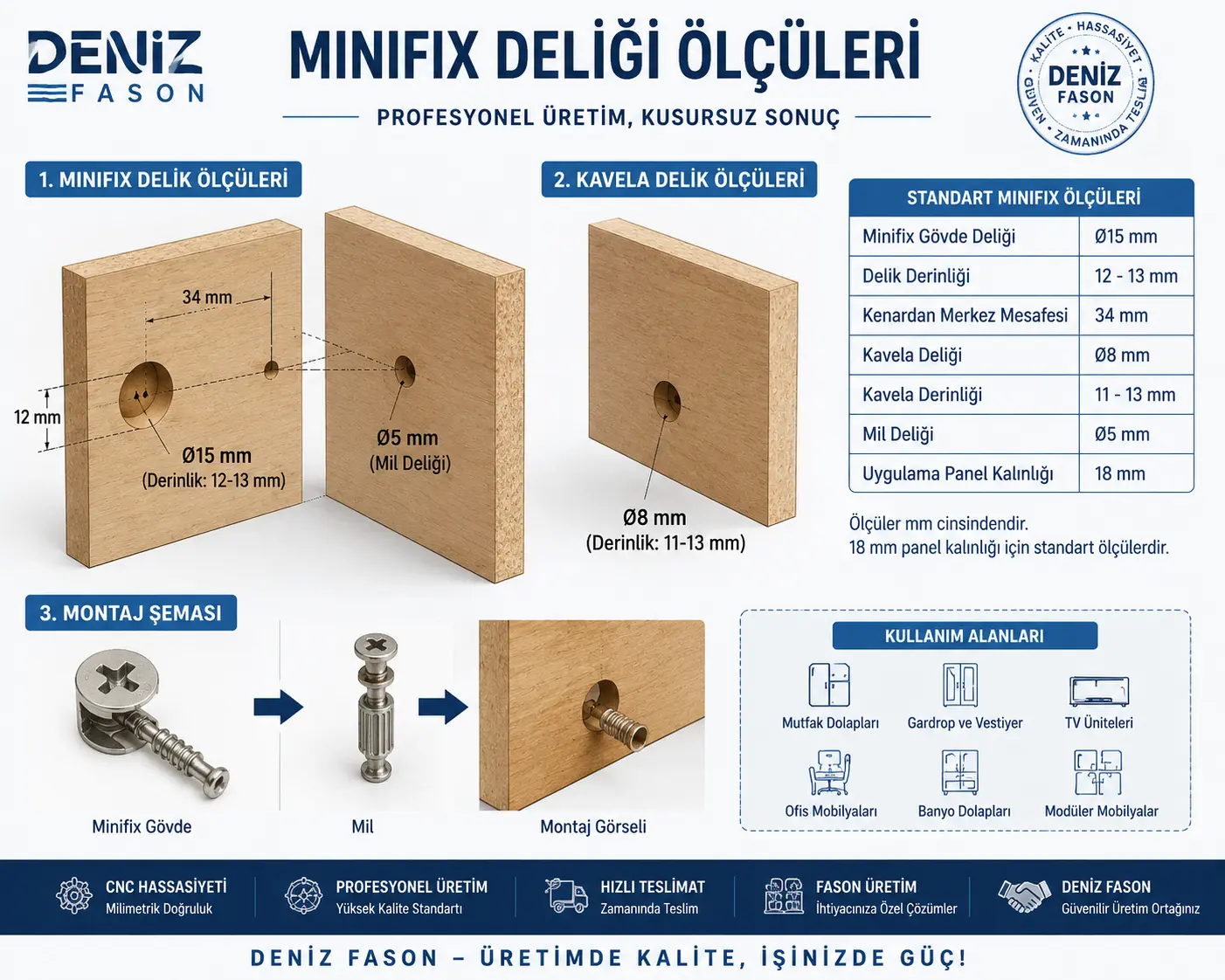Minifix Deliği Ölçüleri